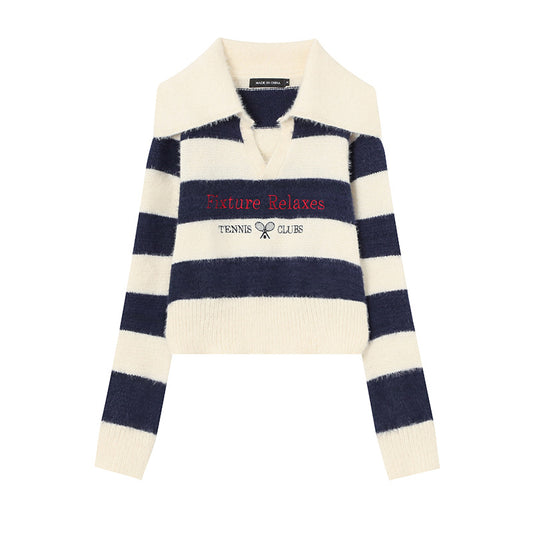 Striped Short Style Sweater Loose Korean Style Lazy Style