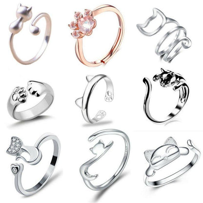 Collection of stylish rings featuring cat designs, including the Classy Cat Ring Premium Style Set.