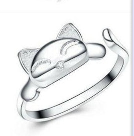 Classy Cat Ring Premium Style Set featuring a sleek silver design with cat ears and a charming minimalistic style.